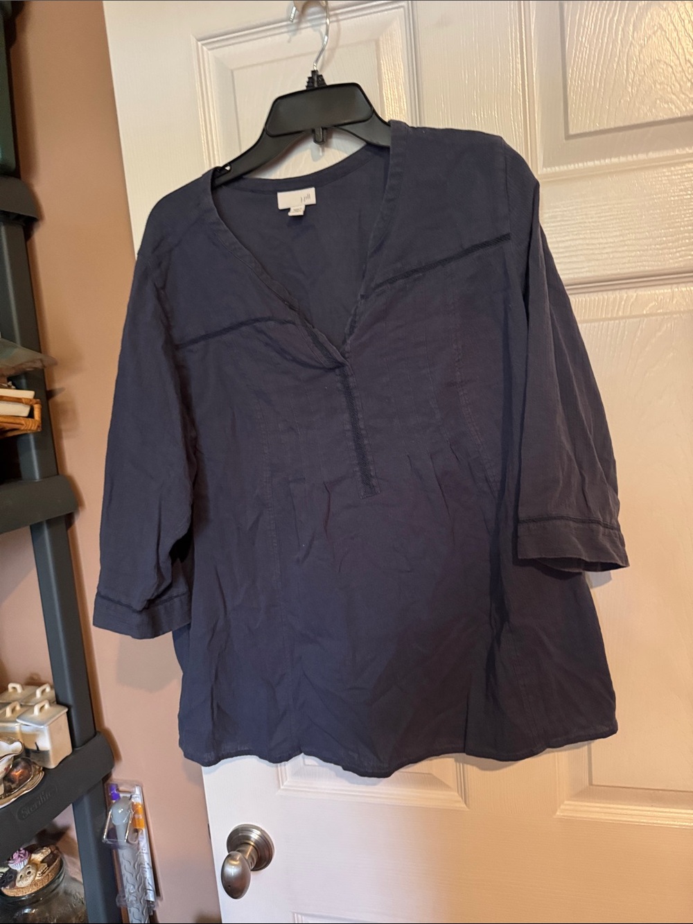 J. Jill Navy Split V-Neck 3/4 Sleeve Tunic